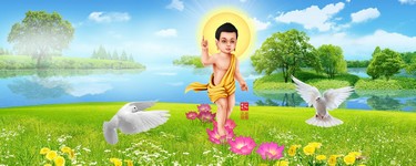 Phat Dan Vesak Buddha Baby Painting Landscsape Nature Background Blank